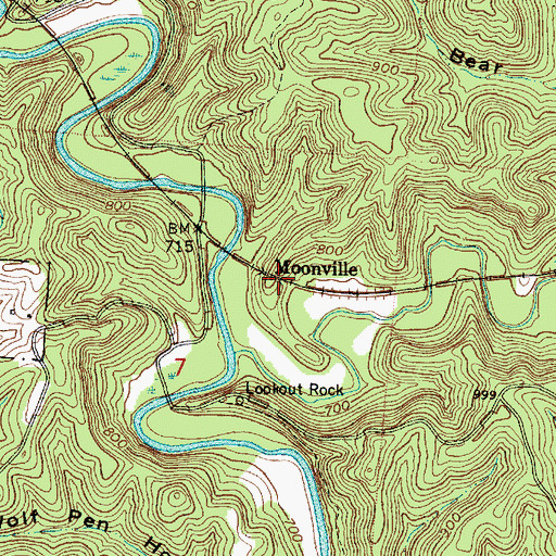 Topographic Map of Moonville, OH