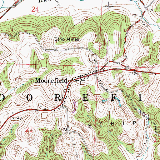 Topographic Map of Moorefield, OH