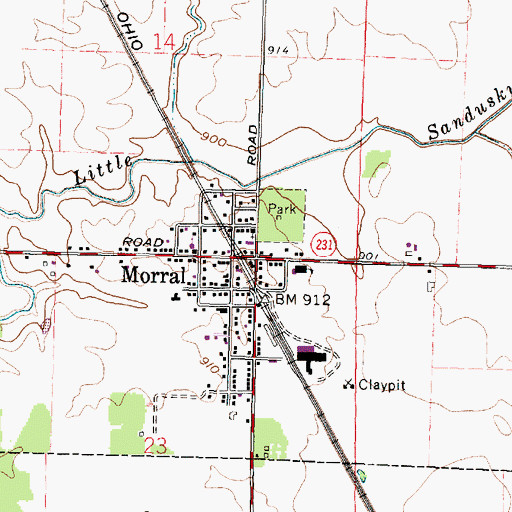 Topographic Map of Morral, OH