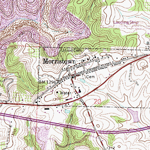 Topographic Map of Morristown, OH