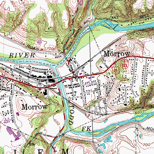 Topographic Map of Morrow, OH