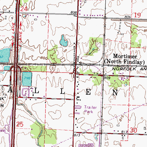Topographic Map of Mortimer, OH