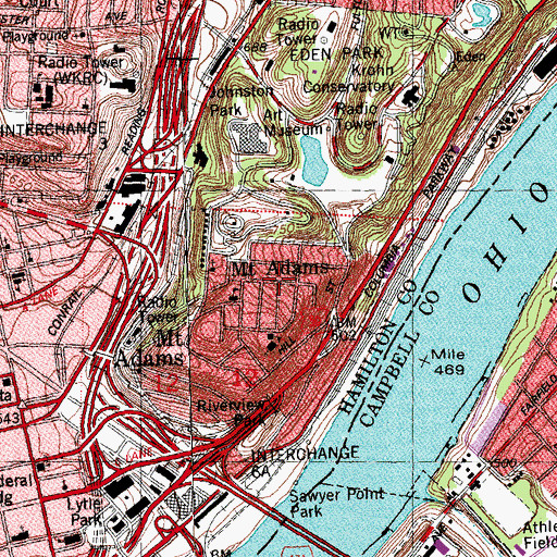 Topographic Map of Mount Adams, OH