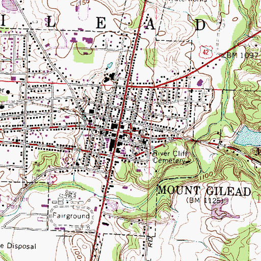 Topographic Map of Mount Gilead, OH