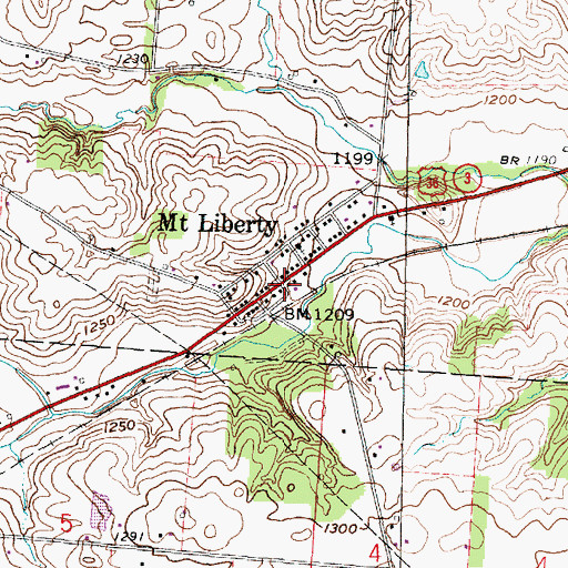 Topographic Map of Mount Liberty, OH