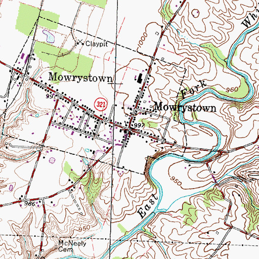 Topographic Map of Mowrystown, OH