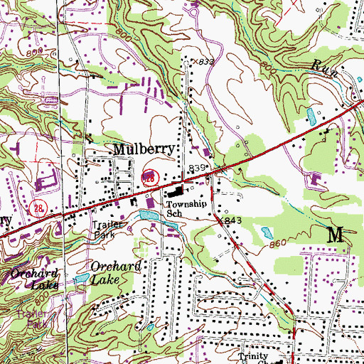 Topographic Map of Mulberry, OH