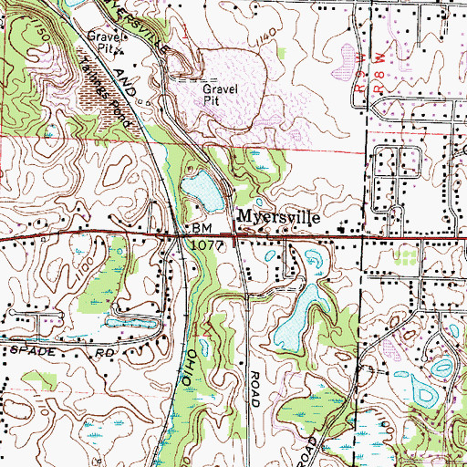 Topographic Map of Myersville, OH