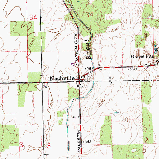 Topographic Map of Nashville, OH