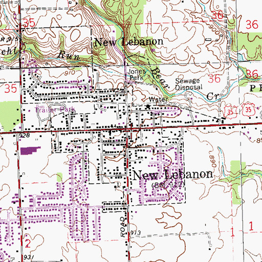 Topographic Map of New Lebanon, OH