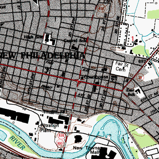 Topographic Map of New Philadelphia, OH