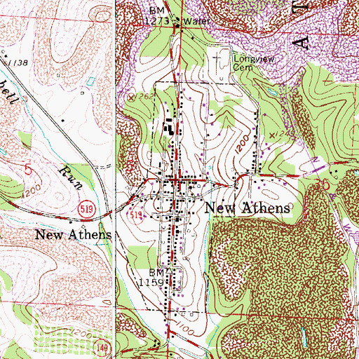 Topographic Map of New Athens, OH