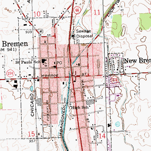 Topographic Map of New Bremen, OH