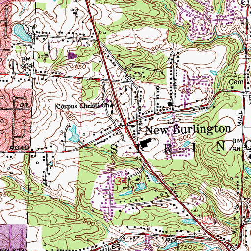 Topographic Map of New Burlington, OH