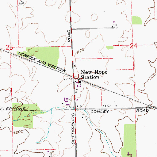 Topographic Map of New Hope Station, OH