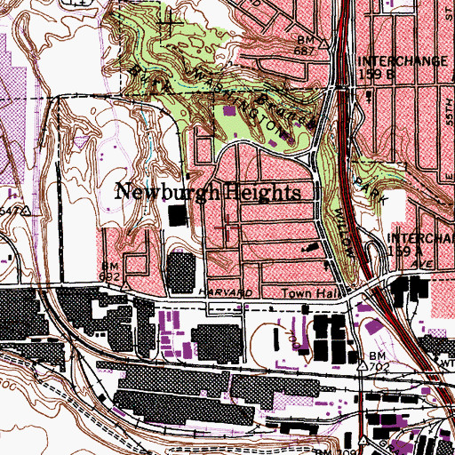 Topographic Map of Newburgh Heights, OH