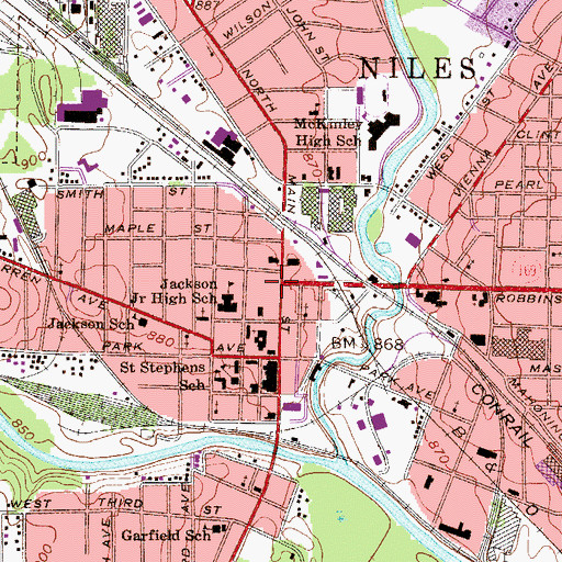 Topographic Map of Niles, OH
