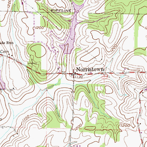 Topographic Map of Norristown, OH