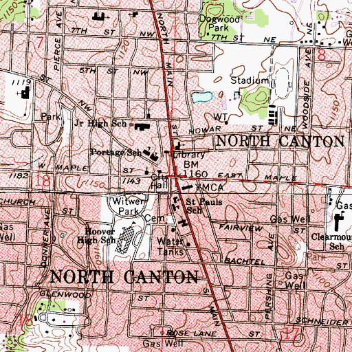 Topographic Map of North Canton, OH