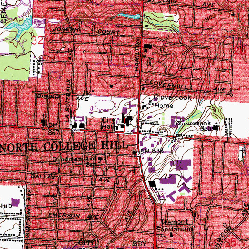 Topographic Map of North College Hill, OH