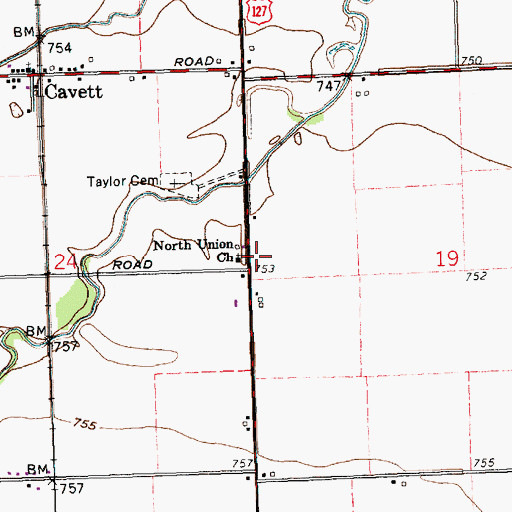 Topographic Map of North Union Church, OH