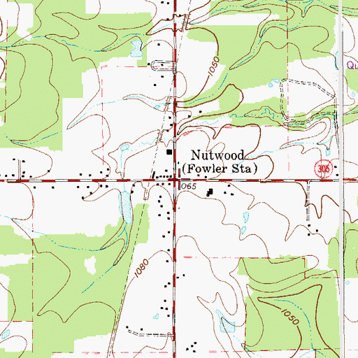 Topographic Map of Nutwood, OH