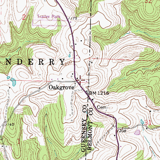 Topographic Map of Oakgrove, OH