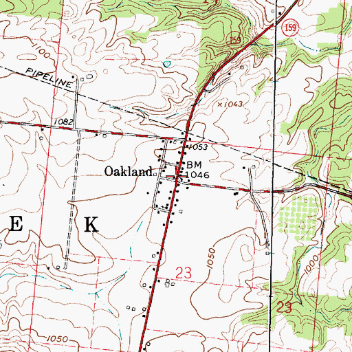 Topographic Map of Oakland, OH