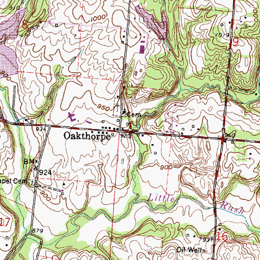 Topographic Map of Oakthorpe, OH