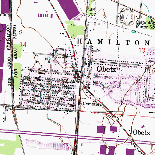 Topographic Map of Obetz, OH