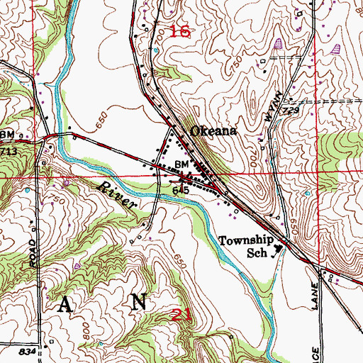 Topographic Map of Okeana, OH