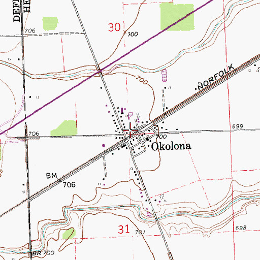 Topographic Map of Okolona, OH