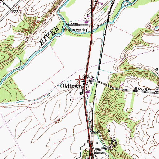 Topographic Map of Oldtown, OH