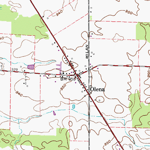 Topographic Map of Olena, OH