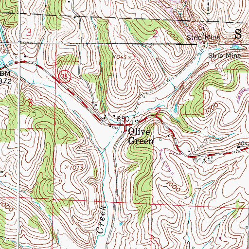 Topographic Map of Olive Green, OH
