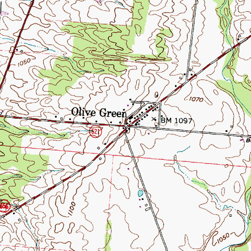 Topographic Map of Olive Green, OH