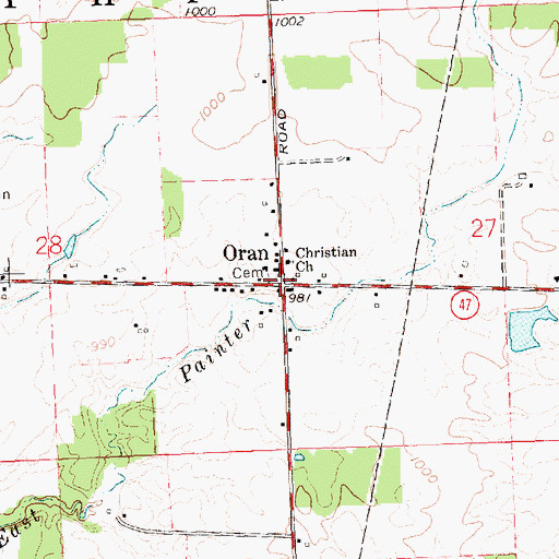Topographic Map of Oran, OH