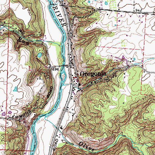 Topographic Map of Oregonia, OH