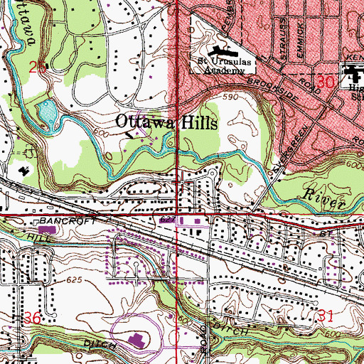 Topographic Map of Ottawa Hills, OH