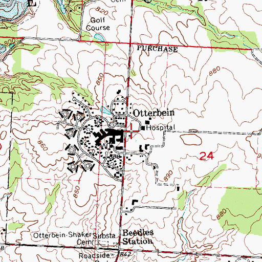 Topographic Map of Otterbein, OH