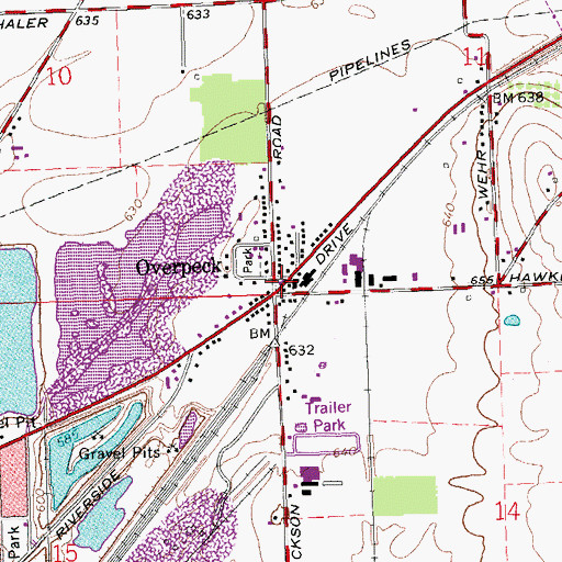 Topographic Map of Overpeck, OH