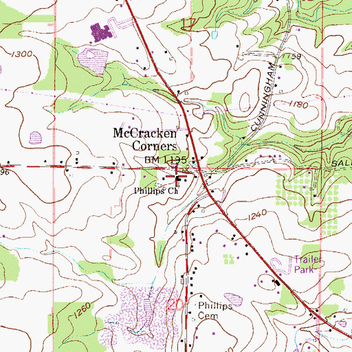 Topographic Map of Phillips Church, OH