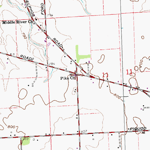Topographic Map of Pike Church, OH