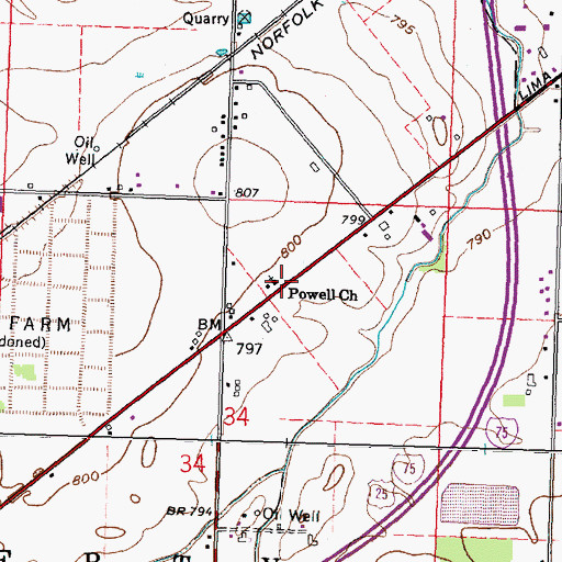 Topographic Map of Powell Memorial United Methodist Church, OH