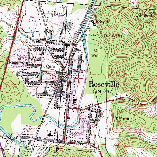 Topographic Map of Roseville, OH