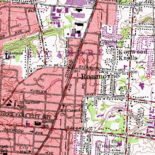 Topographic Map of Rossmoyne, OH