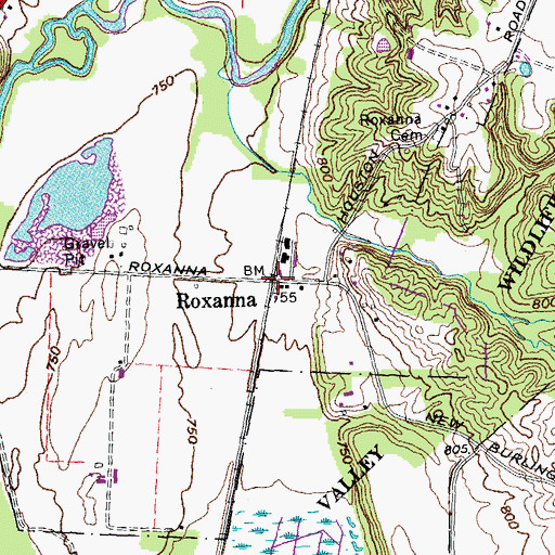 Topographic Map of Roxanna, OH