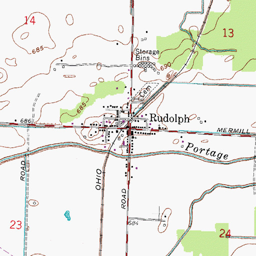 Topographic Map of Rudolph, OH