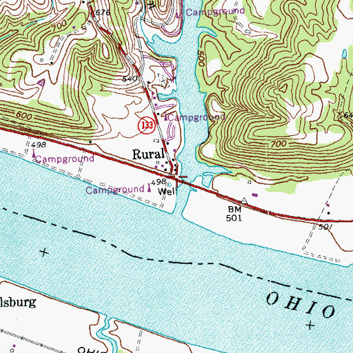 Topographic Map of Rural, OH