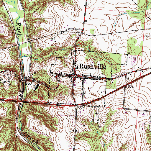 Topographic Map of Rushville, OH